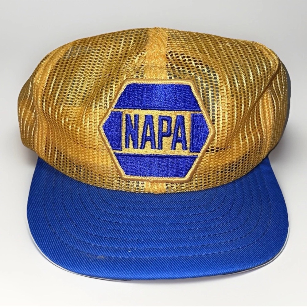 Vintage Napa Hat Snapback Trucker Cap Mens Yellow Louisville MFG USA 80s - READ